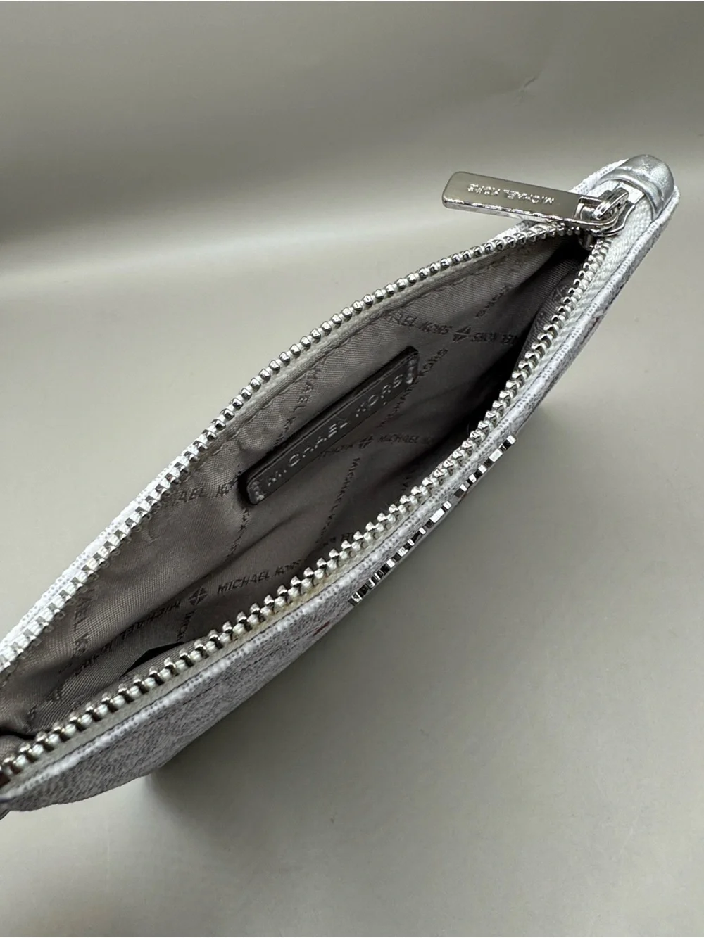 Michael Kors Metallic Silver Trim Zip Pouch Wristlet - Picture 2 of 7
